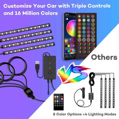 LED Car Light Strip, Inner Decorative Mood Light, RGB atmosphere light strip,Sound Active, Music Mode, 16 millions optional colors with Bluetooth Wireless Remote Control for Car Van SUV Truck