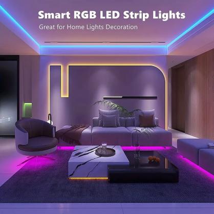 WIFI & Bluetooth Smart LED Strip Lights (IP20 Indoor Use), RGB Dimmable Color Changing Lights Strip with APP Control or 44-Key IR Remote Controller, Self-Adhesive Flexible 12V Bright LED Tape Light Kit for Home Party Holiday