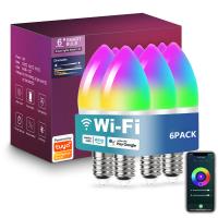 E14 Smart LED Candelabra Bulbs,Bluetooth & Wifi Remote Control,No Hub Required, RGB LED Bulb Compatible with Alexa/Google Assistant/Smart Life, 1/4/6 PCS Pack optional