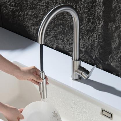 H42cm Kitchen Sink Faucets with Pull Down Sprayer (SUS304 Stainless Steel,3 Water Outlet Modes), Single Handle High Arc Pull Down Kitchen Faucet