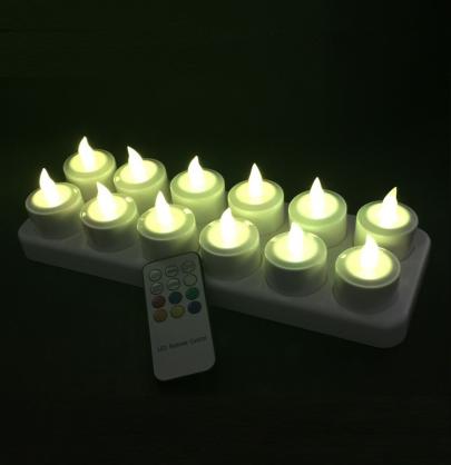 Remote Control Rechargeable LED Candle Tea Lights (Set of 12) - RGB Rainbow Color Changing, Flameless LED Candle Lights - Vivid Flickering Like Real Candles,Battery Operated/Powered Cand