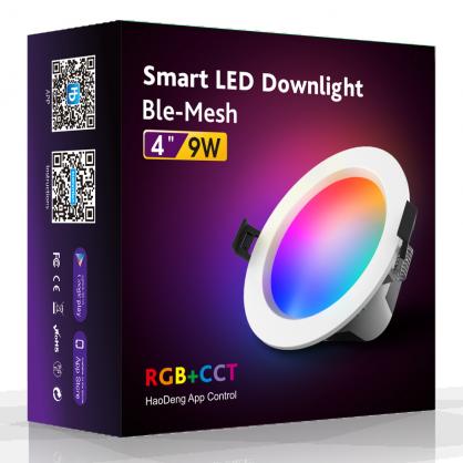 9W LED Smart Downlight, Voice Control, Music Sync, Group Control by Bluetooth-Mesh Technology, RGB+CCT ( selectable RGB & Correlated Color Temperature from 2700K to 6500K can reach up to 16 million multi-colors