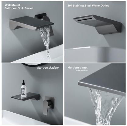 SUS304 Stainless Steel Wall Mounted Bathtub/Washbasin Faucet with waterfall effect wide water outlet, Single Handle for Hot and Cold Water Adjustment