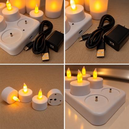 Rechargeable LED Candle TeaLight (Set of 12) - Flameless LED Candle Lights - Flickering Amber,Battery Operated/Powered Candles,No Wax No Mess, No Fire Risk, Windproof, Portable