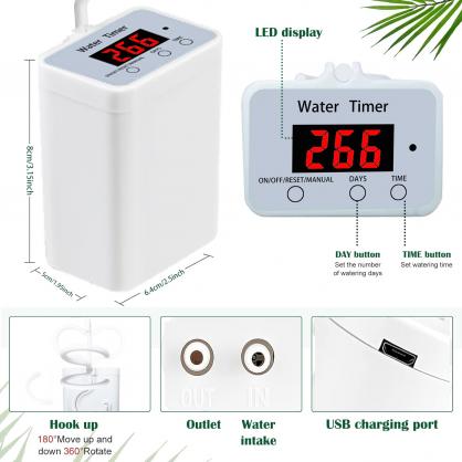 Automatic Plant Water Timer, Watering System Indoor, Drip Irrigation System with Timer for N Potted Plants, Suitable for House Garden Balcony Office, Battery Powered, with No-Water or Low-Battery Alarms