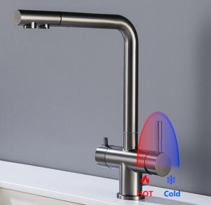 H35cm Kitchen Sink Faucets with Pull Down Sprayer (SUS304 Stainless Steel,3 Water Outlet Modes), Single Handle High Arc Pull Down Kitchen Faucet