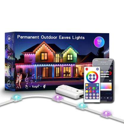 LED Permanent Eaves Light (IP68 Waterproof,Outdoor Use) with 24-key Remote Controller & Smart APP Bluetooth & WIFI Control,RGBIC 16 Million Optional Colors,Voice Control, Adjustable Brightness, Music Sync,DIY Scenes