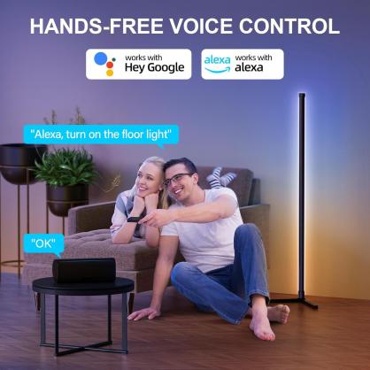 LED Corner Floor Lamp, RGB LED Corner Lamp with Music Sync, Smart App and Remote Control Color Changing Ambience Light with 16 Million Colors for Bedroom, Living Room Gaming Room