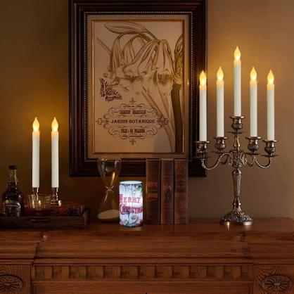 Φ1.9cm x H21.5cm LED Taper Candles Lights With Remote Control & Timer Function (12PCS Pack), Operated by 3 x AA Batteries (Not Included), Lighting up to 150 hours, Flameless Candlesticks with Flickering Flame, No fire risk and messy dripping wax