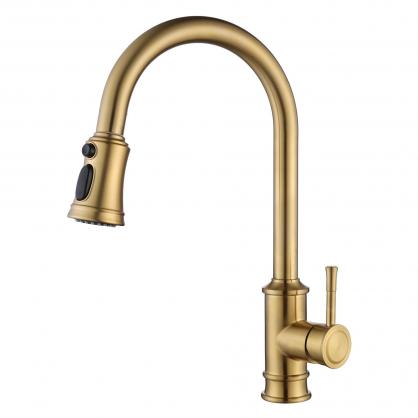 H42cm Kitchen Sink Faucets with Pull Down Sprayer (SUS304 Stainless Steel,3 Water Outlet Modes), Single Handle High Arc Pull Down Kitchen Faucet
