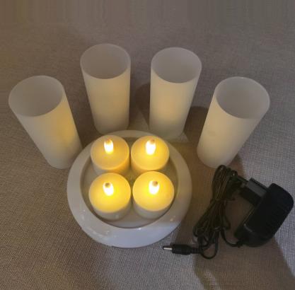 Inductive Rechargeable LED Candles (4PCS Set), Wireless Induction Flameless Flickering Tea Lights, Warm White Color, Battery Operated/Powered Electric Candles,No Wax No Mess, No Fire Risk, Windproof