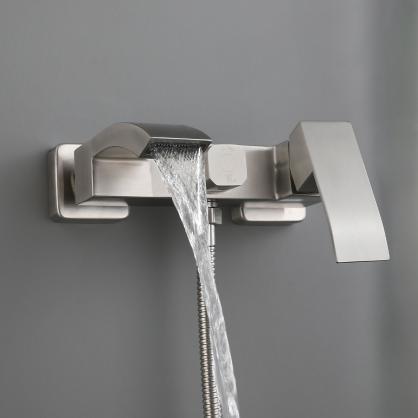 Brushed Nickel Wall Mount Shower Faucet Set (SUS304 Stainless Steel, Square Shower-head, Bathroom Rainfall Shower System, Shower Trim Kit)