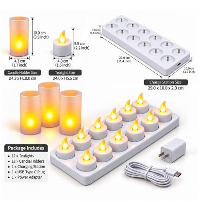 Rechargeable LED Candle TeaLight (Set of 12) - Flameless LED Candle Lights - Flickering Amber,Battery Operated/Powered Candles,No Wax No Mess, No Fire Risk, Windproof, Portable