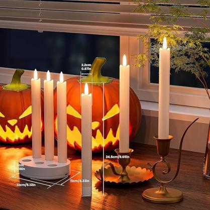 Rechargeable Flameless LED Taper Candles (6pcs set), with Charging Base, LED Taper Candles with Remote Timer, 3D Flickering Flame for Home & Commercial Decoration