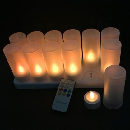 Remote Control Rechargeable LED Candle Tea Lights (Set of 12) - RGB Rainbow Color Changing, Flameless LED Candle Lights - Vivid Flickering Like Real Candles,Battery Operated/Powered Cand
