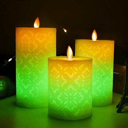 Φ8.0cm LED Flameless RGB Color Changing Candles (3PCS SET) - Battery Operated Electric LED Pillar Candles with Remote Control 4H/8H Setting & Cycling 24 Hours Timer -3D Wick, Realistic Flickering, Vivid Christmas/Festival/Party Decorative Candle Sets