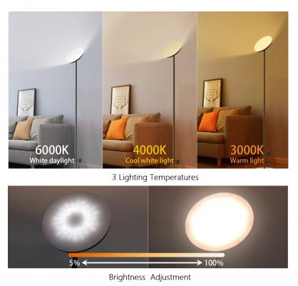 24W Smart RGB LED Floor Lamp Works with Alexa Google Home, WiFi Remote Modern Tall Standing Light, 2000LM Super Bright Color Changing & Dimmable Sky Torchiere for Living Room, Bedroom (Black)