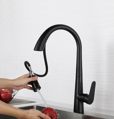 H43.5cm Kitchen Sink Faucets with Pull Down Sprayer (SUS304 Stainless Steel,3 Water Outlet Modes), Single Handle High Arc Pull Down Kitchen Faucet