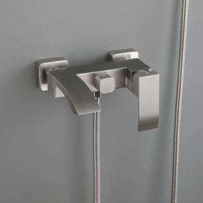 Brushed Nickel Wall Mount Shower Faucet Set (SUS304 Stainless Steel, Square Shower-head, Bathroom Rainfall Shower System, Shower Trim Kit)
