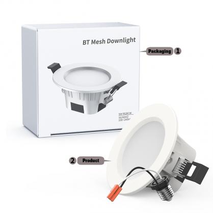 5W LED Smart Downlight, Voice Control, Music Sync, Group Control by Bluetooth-Mesh Technology, RGB+CCT ( selectable RGB & Correlated Color Temperature from 2700K to 6500K can reach up to 16 million multi-colors