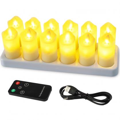 LED Rechargeable Candles Set with remote control function (12PCS Set), 12+ Hours Lasting, Flickering like a real candles, flameless led tea lights
