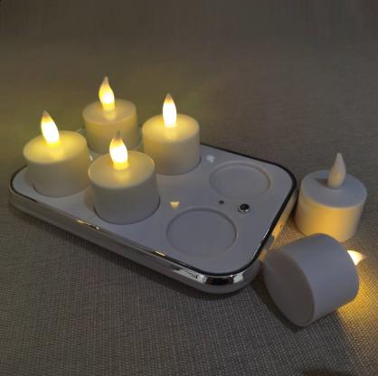 Inductive Rechargeable LED Candle TeaLight (6PCS SET) - Wireless Indudction Flameless LED Candle Lights - Flickering Amber,Battery Operated/Powered Candles,No Wax No Mess, No Fire Risk