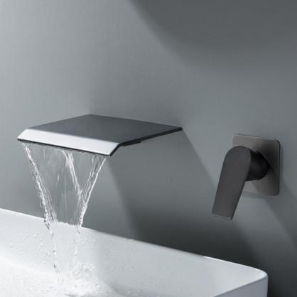 SUS304 Stainless Steel Wall Mounted Bathtub/Washbasin Faucet with waterfall effect wide water outlet, Single Handle for Hot and Cold Water Adjustment