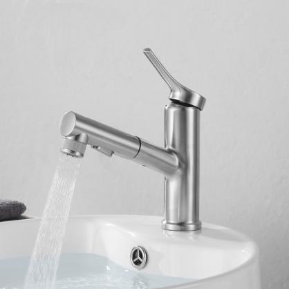 H31CM Bathroom Basin Faucet/Kitchen Sink Faucet, SUS304 Stainless Steel with Pull Down Sprayer,Single Handle Pull Out Bathroom Sink Faucet for Hot and Cold Water