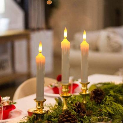 Φ2.0cm * H15.8cm LED Taper Candles Lights (Optional 6PCS/12PCS Pack), 2 x AA Batteries Operated (Not Included), Flameless Candlesticks with Flickering Flame, Lighting up to 150 hours, No fire risk and messy dripping wax or stained tablecloths, Safe for Kids & Pets, Idea Decoration for home parties, Halloween, Christmas, Wedding etc.