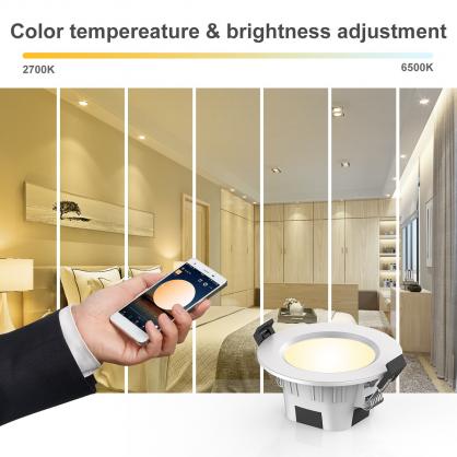9W LED Smart Downlight, Voice Control, Music Sync, Group Control by Bluetooth-Mesh Technology, RGB+CCT ( selectable RGB & Correlated Color Temperature from 2700K to 6500K can reach up to 16 million multi-colors