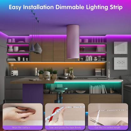 Bluetooth Smart LED Strip Lights (IP20 Indoor Use), RGB Dimmable Color Changing Lights Strip with 40-Key IR Remote Controller, Self-Adhesive Flexible 12V Bright LED Tape Light Kit for Home Party Holiday