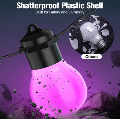 LED Smart Outdoor String Lights with 24-key remote controller, 26.25FT/8 Meters with 20 Dimmable RGBIC LED Bulbs, 5V/10W USB Powered,Indoor/Outside String Lights, IP65 Waterproof, Decor Patio Garden Camping