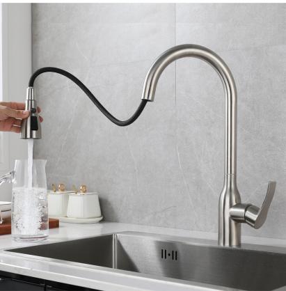 Kitchen Sink Faucets with Pull Down Sprayer (Height 45cm, SUS 304 Stainless Steel,3 Water Outlet Modes), Single Handle High Arc Pull Down Kitchen Faucet