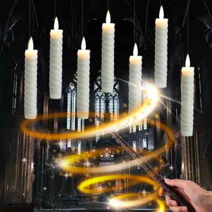 Φ2.2cm * H14.7cm Floating Candles, Threaded LED Taper Candles with Magic Wand Remote Control (12PCS Pack), Operated By 2 x AA Batteries (Battery is Included) - Lighting up to 150 hours