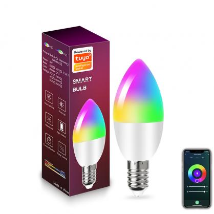 E14 Smart LED Candelabra Bulbs,Bluetooth & Wifi Remote Control,No Hub Required, RGB LED Bulb Compatible with Alexa/Google Assistant/Smart Life, 1/4/6 PCS Pack optional