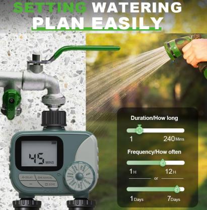 Watering hose timer, sprinkler timer, garden faucet irrigation timer controller, programmable automatic watering system/manual/rain delayed watering timer, IP54 waterproof