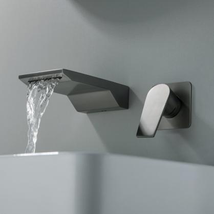 SUS304 Stainless Steel Wall Mounted Bathtub/Washbasin Faucet with waterfall effect wide water outlet, Single Handle for Hot and Cold Water Adjustment