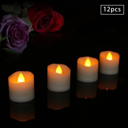 Φ3.6cm * H3.7cm LED Tea Light Candles with Timer function (12PCS Pack) - Operated By CR2032 Button Battery (Battery is Included) - Lighting up to 90 hours