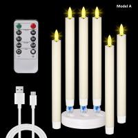Rechargeable Flameless LED Taper Candles (6pcs set), with Charging Base, LED Taper Candles with Remote Timer, 3D Flickering Flame for Home & Commercial Decoration