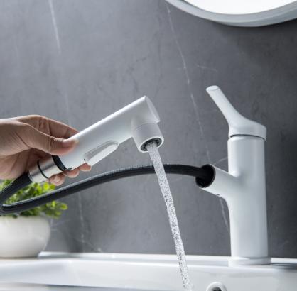 H31CM Bathroom Basin Faucet/Kitchen Sink Faucet, SUS304 Stainless Steel with Pull Down Sprayer,Single Handle Pull Out Bathroom Sink Faucet for Hot and Cold Water