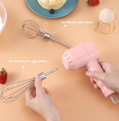 USB Rechargeable Handheld Egg Beater, Household Cordless Electric Hand Mixer with 2 Detachable Stir Whisks 4 Speed Modes,Baking At Home For Kitchen,Lightweight Portable
