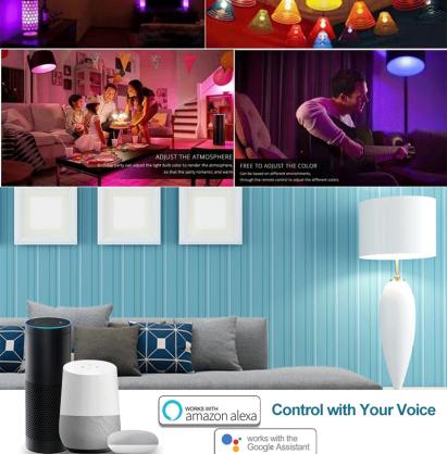 E14 Smart LED Candelabra Bulbs,Bluetooth & Wifi Remote Control,No Hub Required, RGB LED Bulb Compatible with Alexa/Google Assistant/Smart Life, 1/4/6 PCS Pack optional