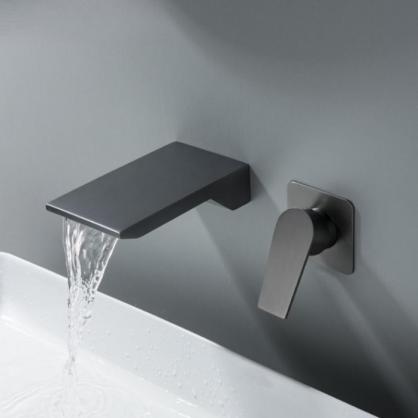 SUS304 Stainless Steel Wall Mounted Bathtub/Washbasin Faucet with waterfall effect wide water outlet, Single Handle for Hot and Cold Water Adjustment