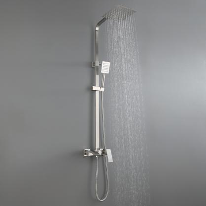 Brushed Nickel Wall Mount Shower Faucet Set (SUS304 Stainless Steel, Square Shower-head, Bathroom Rainfall Shower System, Shower Trim Kit)