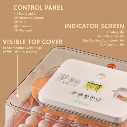 56-Egg Automatic Incubator with Auto Egg Turner, Temperature & Humidity Control, LED Egg Candler, Hatch Day Timer, for Chicken, Duck, Goose, Quail & Parrot Eggs