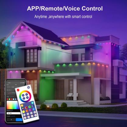 LED Permanent Eaves Light (IP68 Waterproof,Outdoor Use) with 24-key Remote Controller & Smart APP Bluetooth & WIFI Control,RGBIC 16 Million Optional Colors,Voice Control, Adjustable Brightness, Music Sync,DIY Scenes