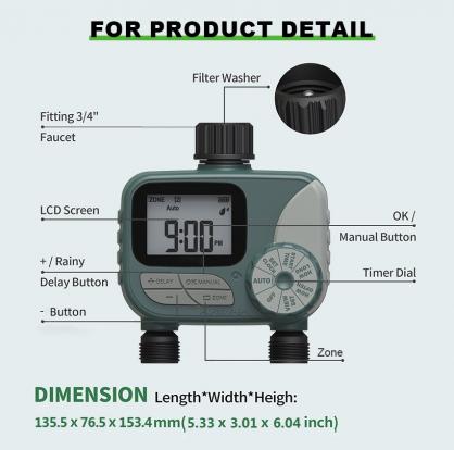 Watering hose timer, sprinkler timer, garden faucet irrigation timer controller, programmable automatic watering system/manual/rain delayed watering timer, IP54 waterproof