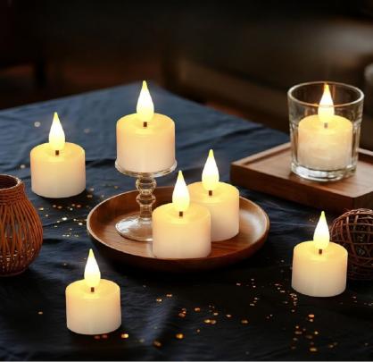 12PCS Rechargeable LED Tea Lights, 3D Realistic Flickering Flameless Candles with Charging Base, Remote Control & Timer Function, Battery Powered Votive Candles for Party, Wedding & Holiday Decoration