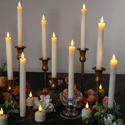 LED Rechargeable Taper Candle Lights with charging base and remote control function (6pcs Set)