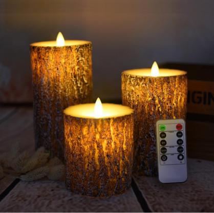 Φ7.5cm LED Flameless Candles (3PCS SET) - Battery Operated Electric LED Pillar Candles with Remote Control Cycling 24 Hours Timer - Pine Effect, Real Wax, 3D Wick, Realistic Flickering, Vivid Christmas/Festival/Party Decorative Candle Sets